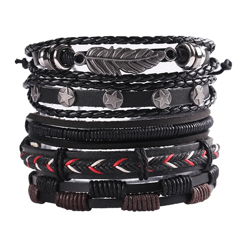 1 Fashion Bracelet Viking  Bracelet For Men Hand Bracelets Woven Skull Hand Jewelry Adjustable Leather Set Bracelet For Leather