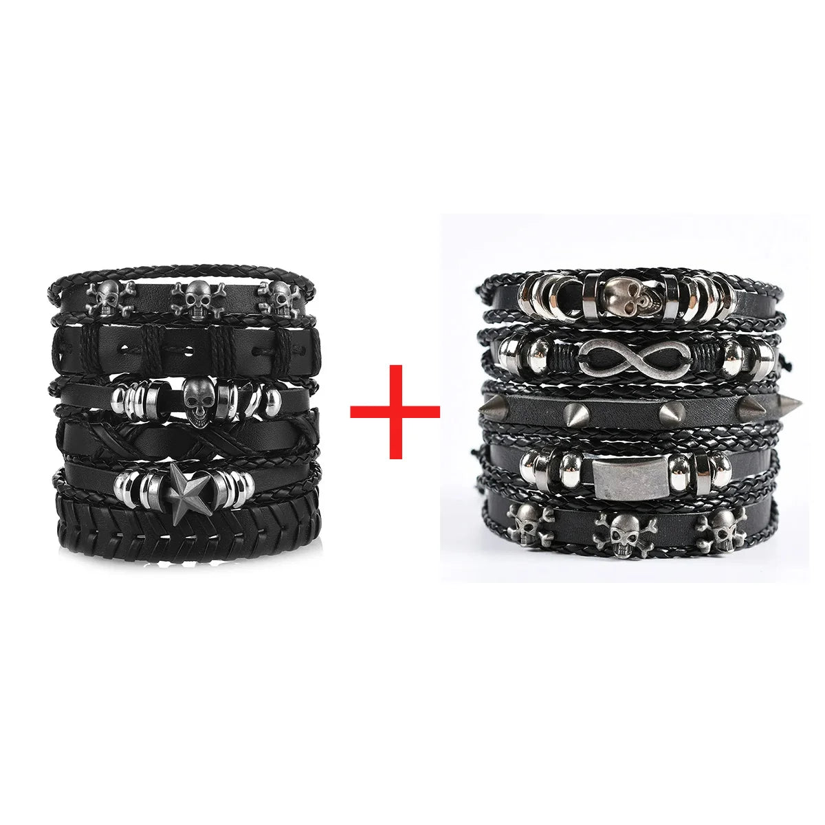 1 Fashion Bracelet Viking  Bracelet For Men Hand Bracelets Woven Skull Hand Jewelry Adjustable Leather Set Bracelet For Leather