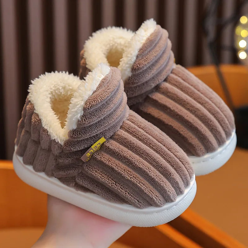 Bebealy Winter Children Shoes Outdoor Fuzzy Antiskid Cotton Slippers Indoor Soft Boys Slippers Classic Fur Girl House Slippers