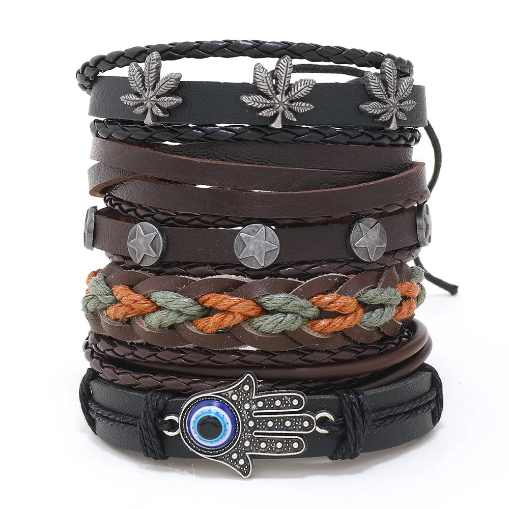 1 Fashion Bracelet Viking  Bracelet For Men Hand Bracelets Woven Skull Hand Jewelry Adjustable Leather Set Bracelet For Leather