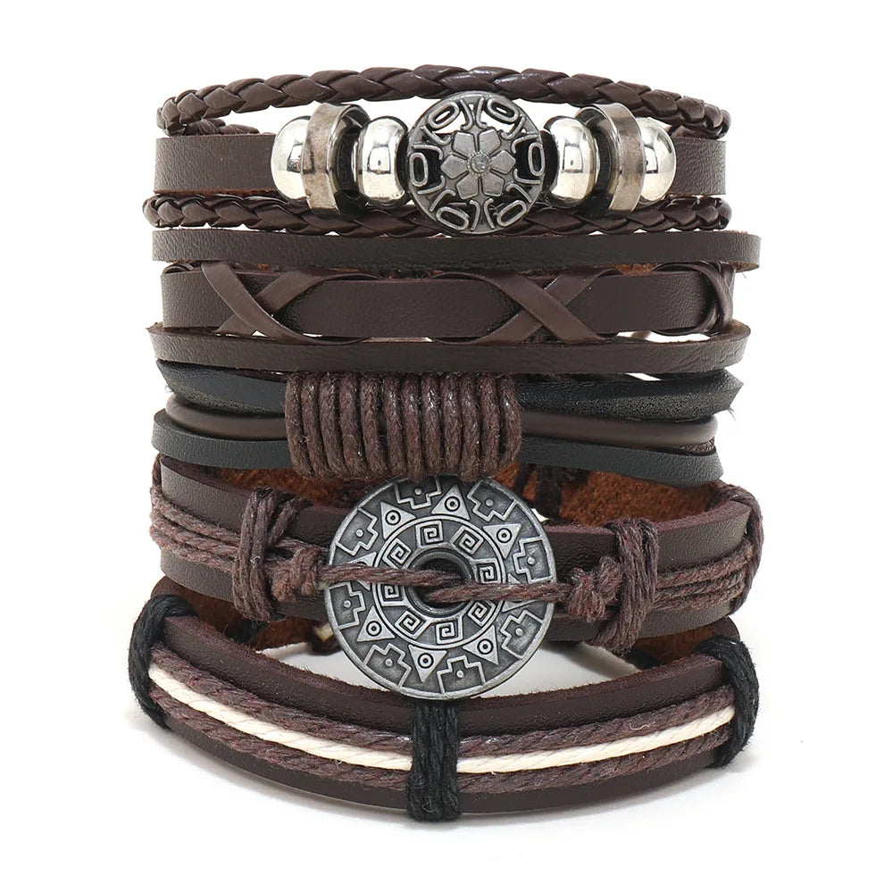 1 Fashion Bracelet Viking  Bracelet For Men Hand Bracelets Woven Skull Hand Jewelry Adjustable Leather Set Bracelet For Leather