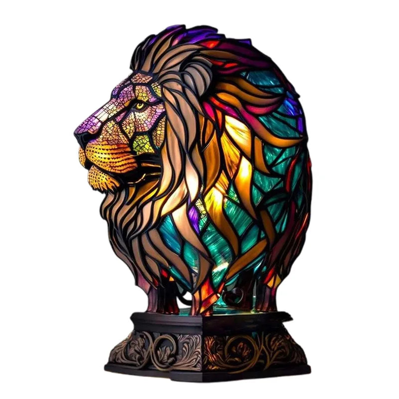 15cm Animal Resin Stained Glass Table Lamp Ornament Mermaid Sheep Owl Sea Turtle Lion Cat Whale Dragon Home Ornament