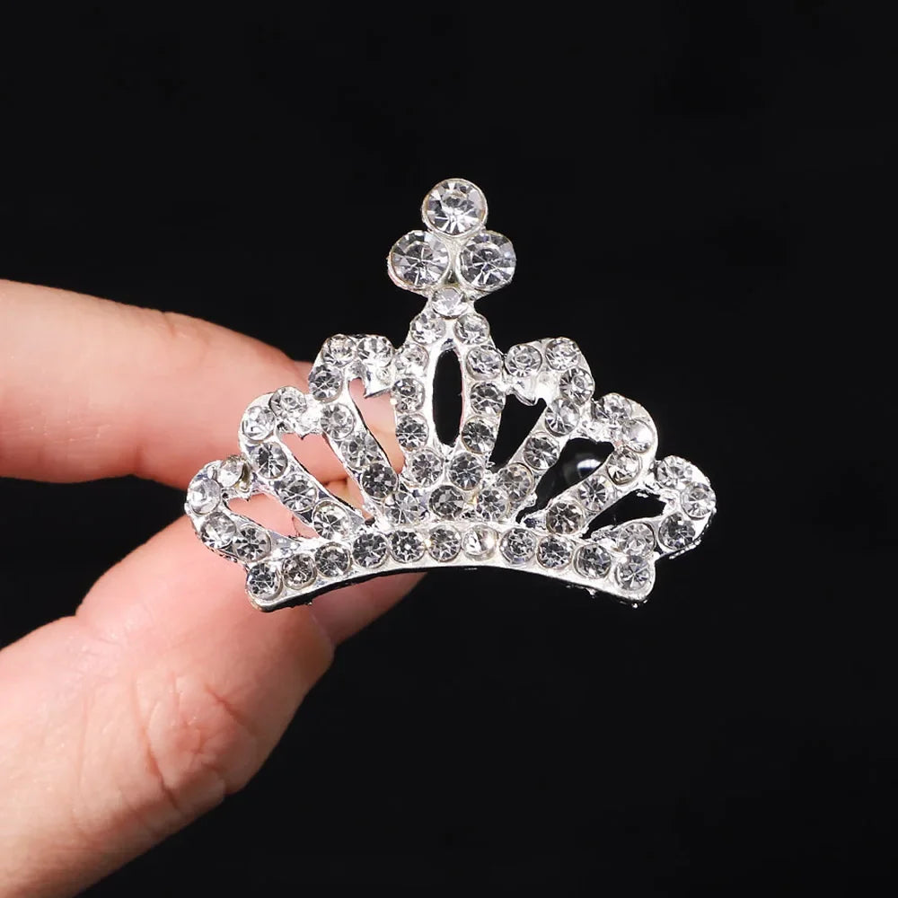 1Pcs 1.5'' Crystal Princess Crown Comb Girls Kids Rhinestone Tiara Hair Clips Costume Accessories Birthday Party Headwear Gifts