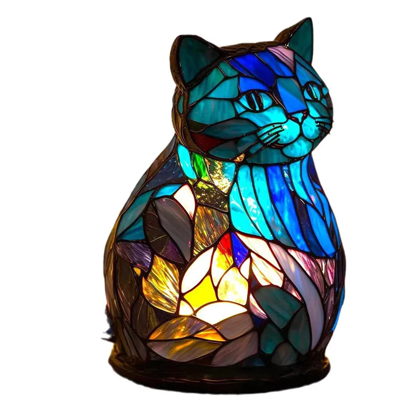 15cm Animal Resin Stained Glass Table Lamp Ornament Mermaid Sheep Owl Sea Turtle Lion Cat Whale Dragon Home Ornament