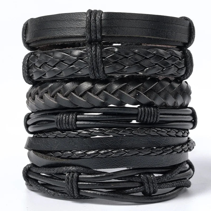 1 Fashion Bracelet Viking  Bracelet For Men Hand Bracelets Woven Skull Hand Jewelry Adjustable Leather Set Bracelet For Leather