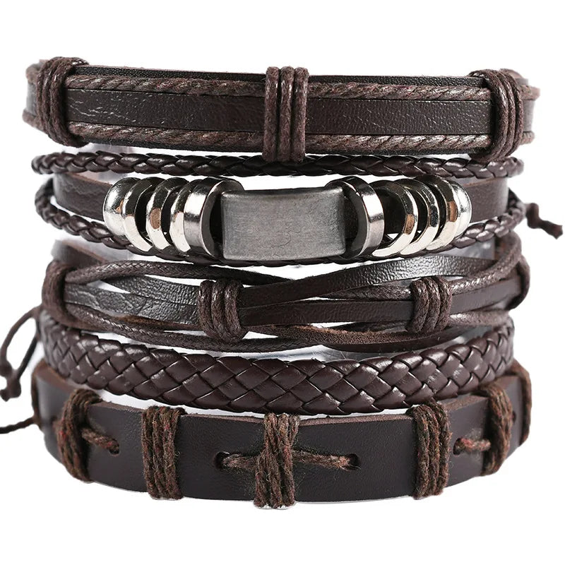 1 Fashion Bracelet Viking  Bracelet For Men Hand Bracelets Woven Skull Hand Jewelry Adjustable Leather Set Bracelet For Leather