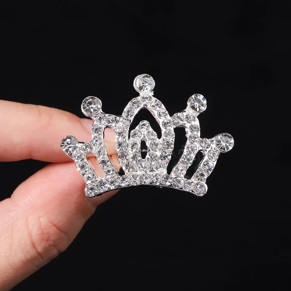 1Pcs 1.5'' Crystal Princess Crown Comb Girls Kids Rhinestone Tiara Hair Clips Costume Accessories Birthday Party Headwear Gifts