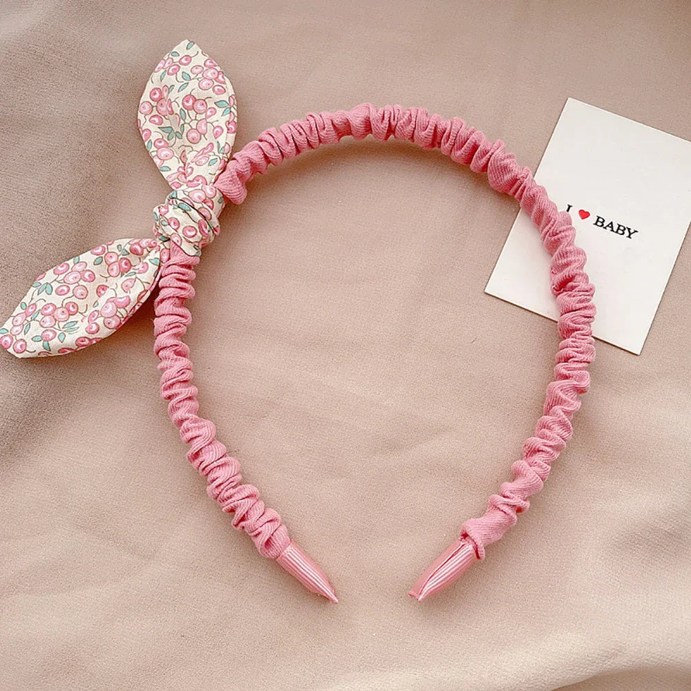 Kids Cute Lovely Cloth Flowers Printed Hairband Small Fresh Style Fashion Baby Girls Rabbit Ears Bowknot Headband Hair Hoops