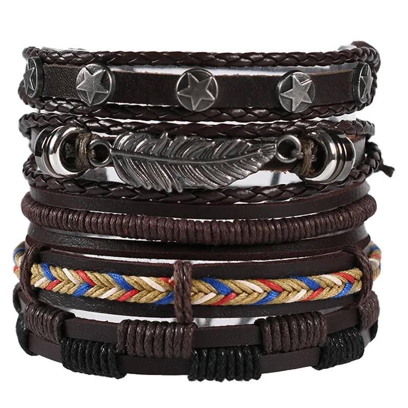 1 Fashion Bracelet Viking  Bracelet For Men Hand Bracelets Woven Skull Hand Jewelry Adjustable Leather Set Bracelet For Leather