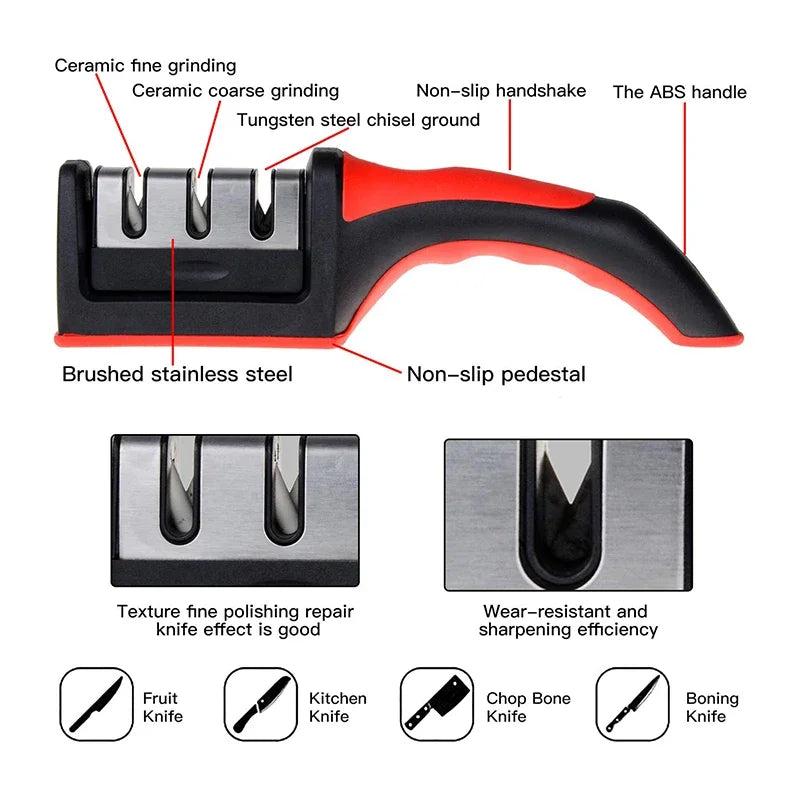 Kitchen 4 Segment Knife Sharpener Household Port Multi-Functional Hand-Held Three-Purpose Non-slip Design Quick Sharpening Stone