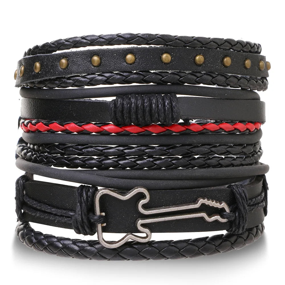 1 Fashion Bracelet Viking  Bracelet For Men Hand Bracelets Woven Skull Hand Jewelry Adjustable Leather Set Bracelet For Leather