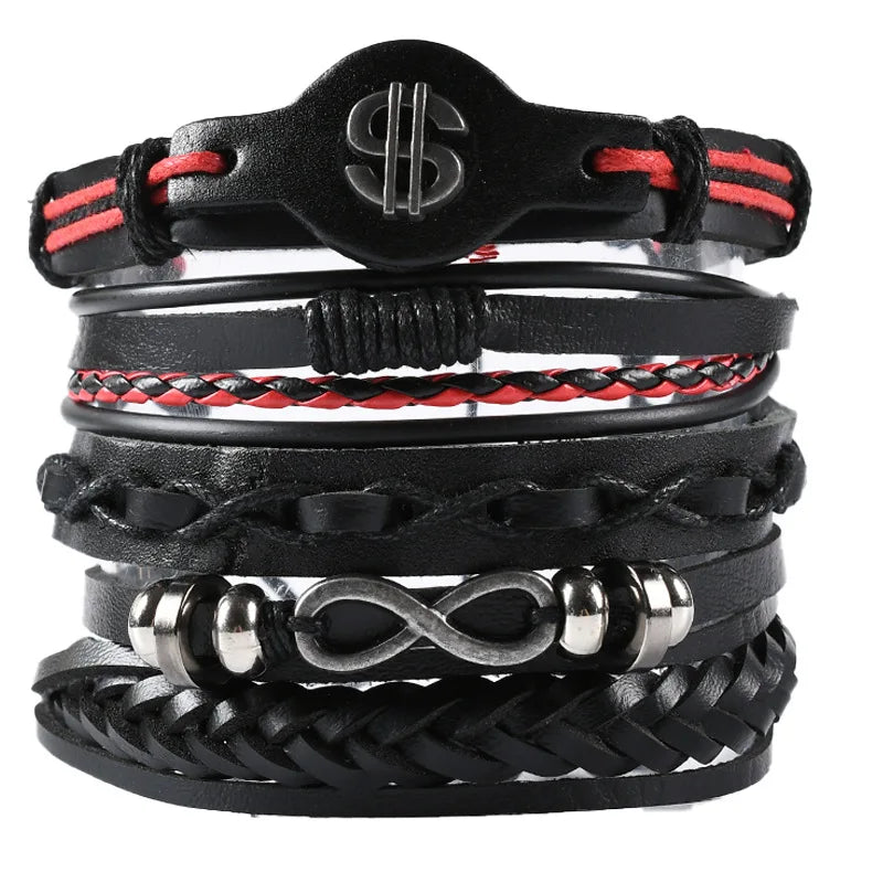 1 Fashion Bracelet Viking  Bracelet For Men Hand Bracelets Woven Skull Hand Jewelry Adjustable Leather Set Bracelet For Leather