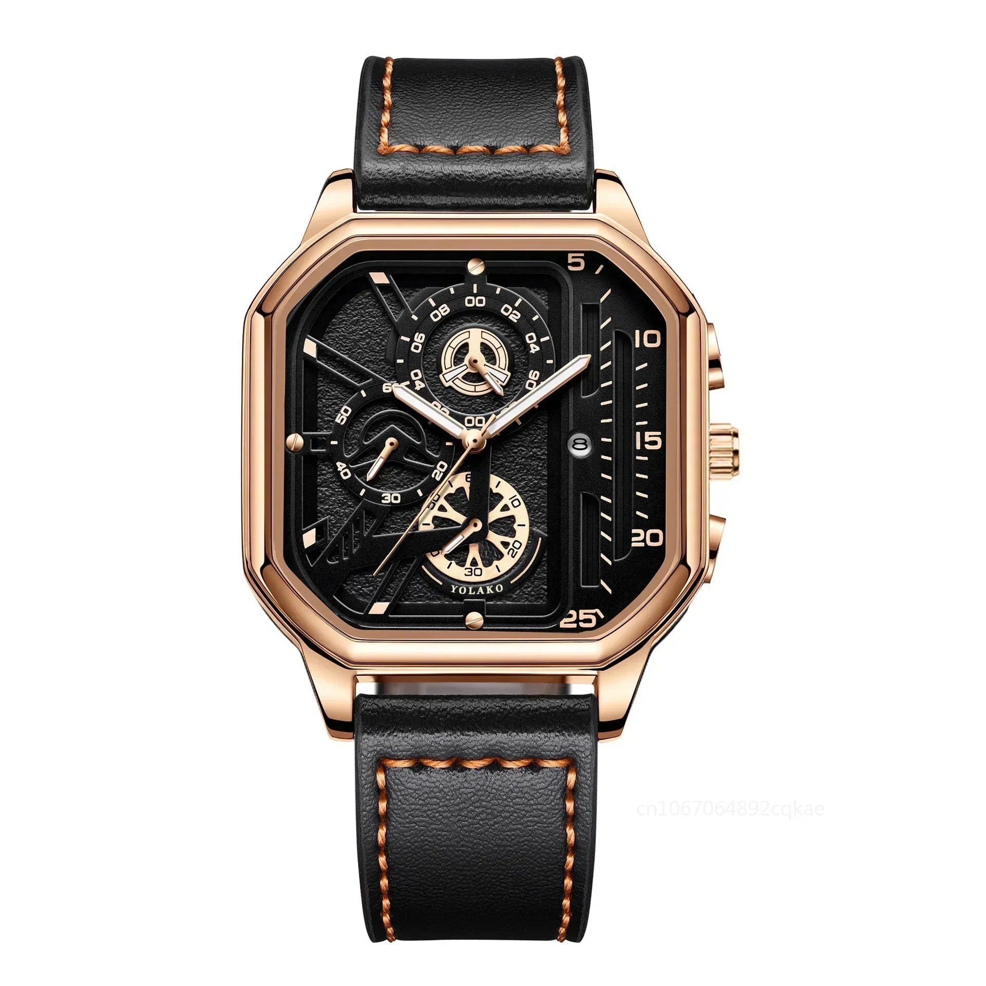 Men Quartz Watches Alloy Dial Business Men Watch PU Leather Strap Big Dial Square Sports Watch Cool Black Wristwatch for Man