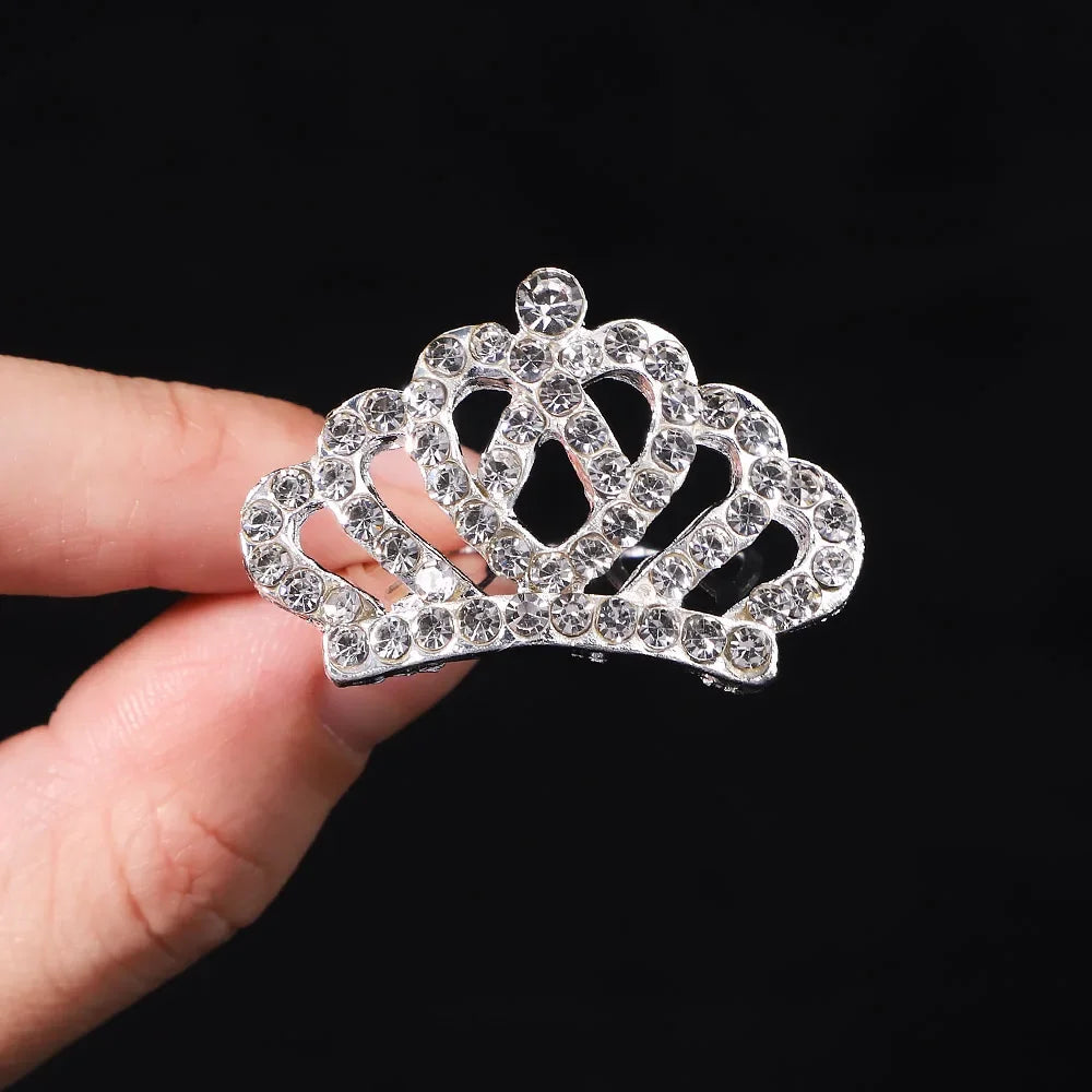 1Pcs 1.5'' Crystal Princess Crown Comb Girls Kids Rhinestone Tiara Hair Clips Costume Accessories Birthday Party Headwear Gifts