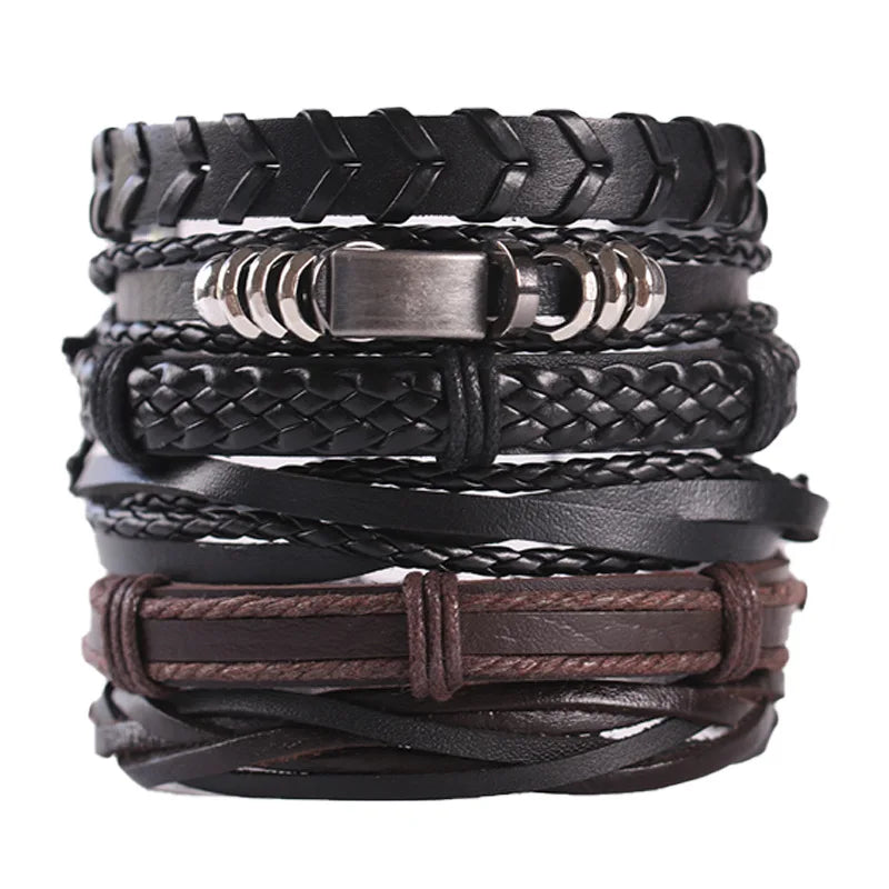 1 Fashion Bracelet Viking  Bracelet For Men Hand Bracelets Woven Skull Hand Jewelry Adjustable Leather Set Bracelet For Leather