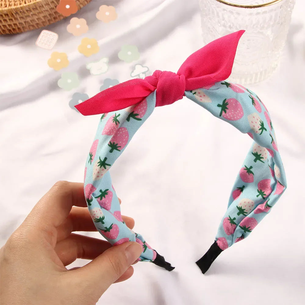 Kids Cute Lovely Cloth Flowers Printed Hairband Small Fresh Style Fashion Baby Girls Rabbit Ears Bowknot Headband Hair Hoops