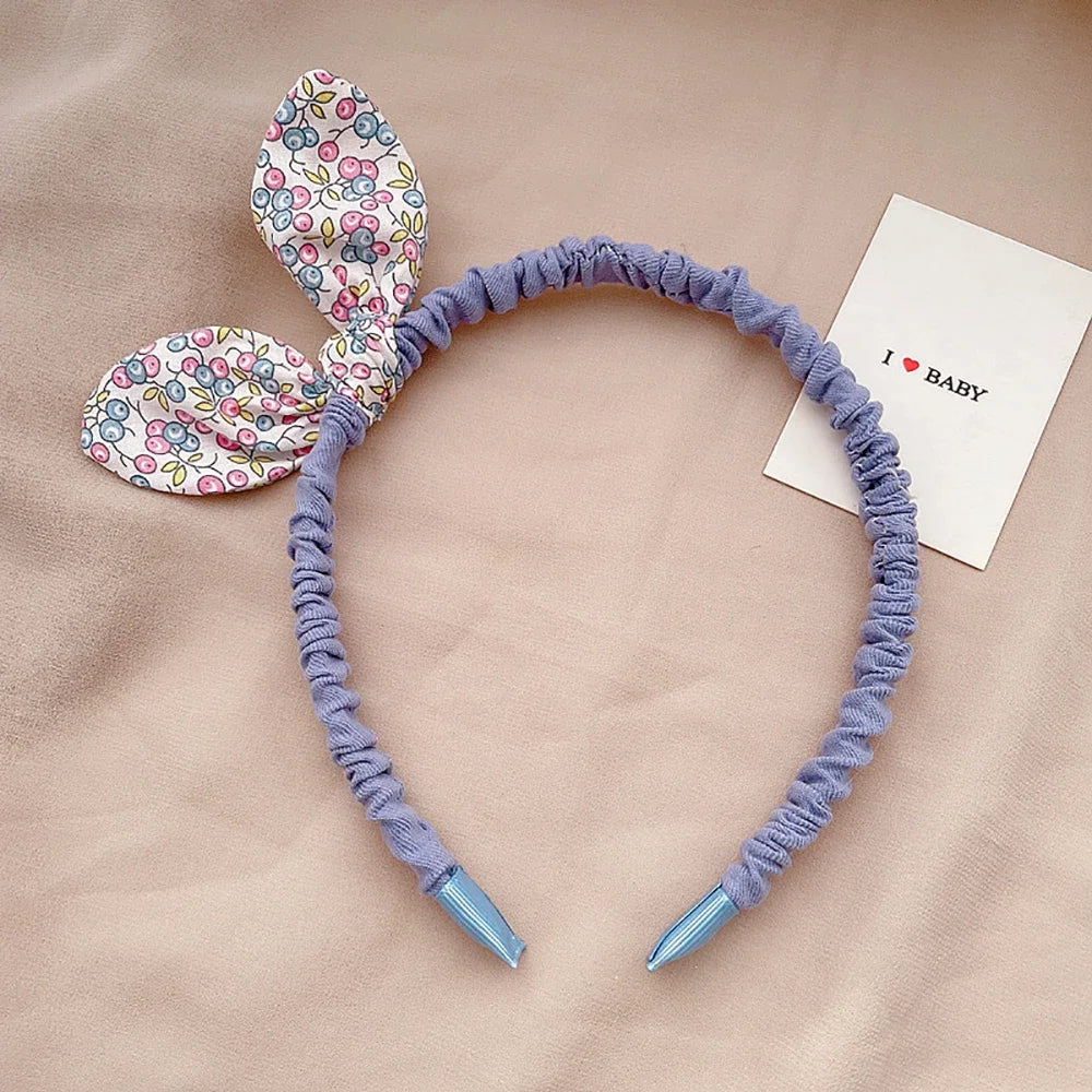 Kids Cute Lovely Cloth Flowers Printed Hairband Small Fresh Style Fashion Baby Girls Rabbit Ears Bowknot Headband Hair Hoops