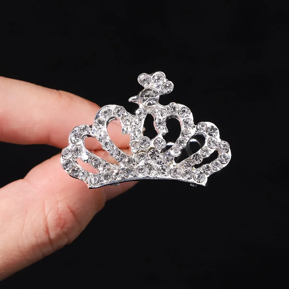 1Pcs 1.5'' Crystal Princess Crown Comb Girls Kids Rhinestone Tiara Hair Clips Costume Accessories Birthday Party Headwear Gifts