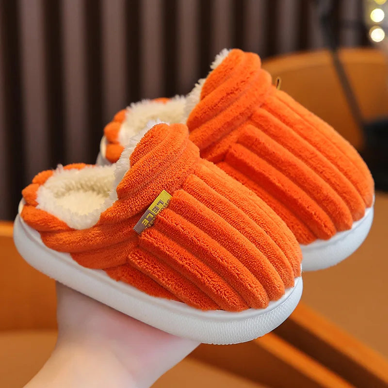 Bebealy Winter Children Shoes Outdoor Fuzzy Antiskid Cotton Slippers Indoor Soft Boys Slippers Classic Fur Girl House Slippers