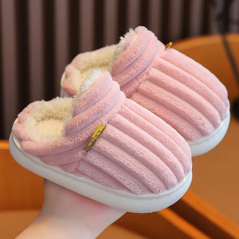 Bebealy Winter Children Shoes Outdoor Fuzzy Antiskid Cotton Slippers Indoor Soft Boys Slippers Classic Fur Girl House Slippers