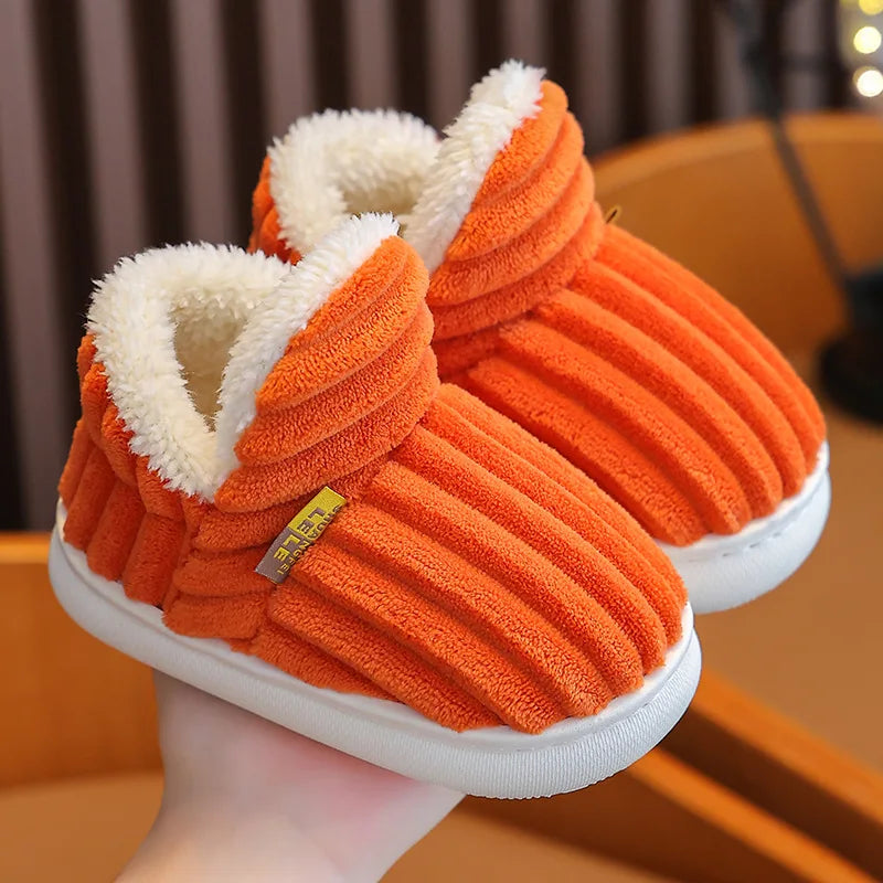 Bebealy Winter Children Shoes Outdoor Fuzzy Antiskid Cotton Slippers Indoor Soft Boys Slippers Classic Fur Girl House Slippers