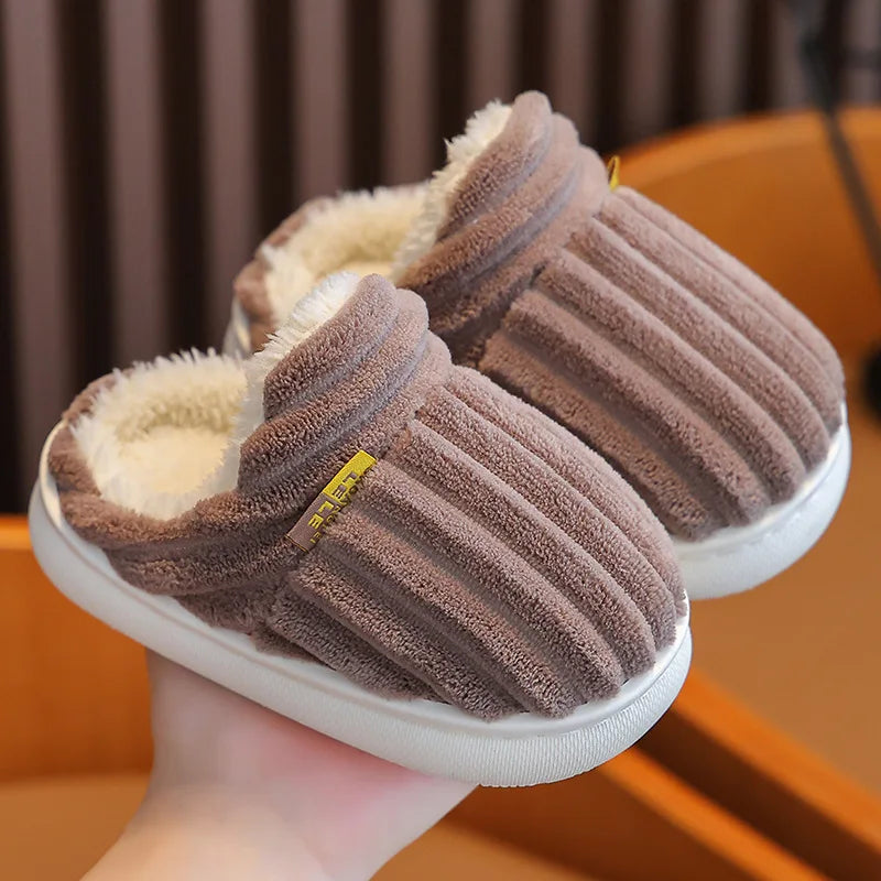 Bebealy Winter Children Shoes Outdoor Fuzzy Antiskid Cotton Slippers Indoor Soft Boys Slippers Classic Fur Girl House Slippers