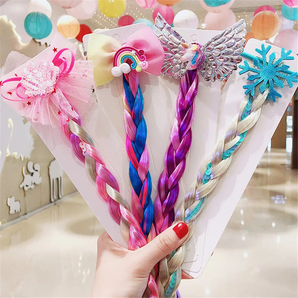 Girls Hair Bow Kids Rainbow Hair Tie Princess Accessories Toddler Snowflake Elastics Baby Accessories No Damage Braid