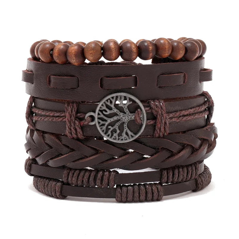 1 Fashion Bracelet Viking  Bracelet For Men Hand Bracelets Woven Skull Hand Jewelry Adjustable Leather Set Bracelet For Leather