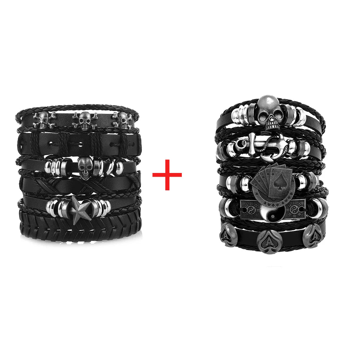 1 Fashion Bracelet Viking  Bracelet For Men Hand Bracelets Woven Skull Hand Jewelry Adjustable Leather Set Bracelet For Leather