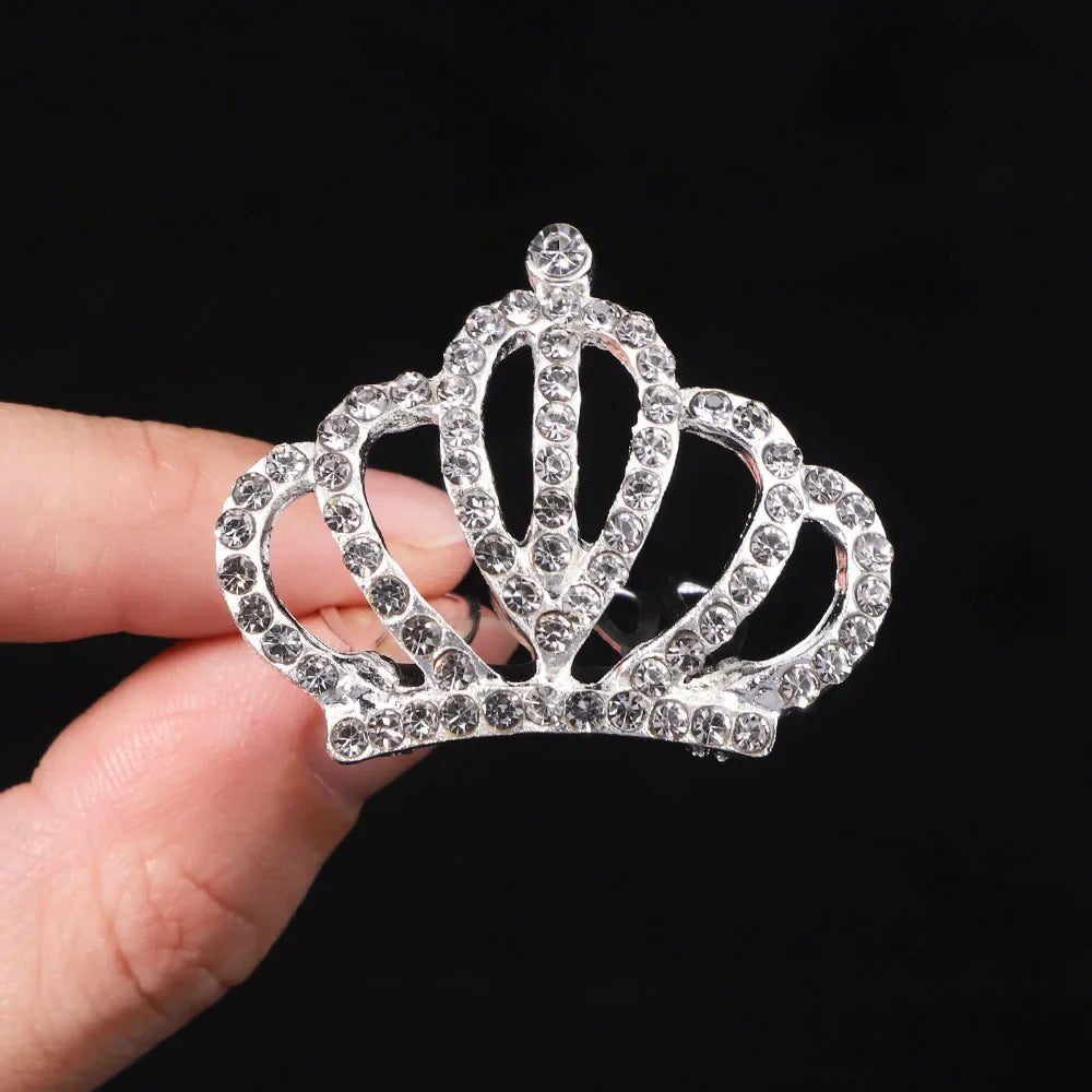 1Pcs 1.5'' Crystal Princess Crown Comb Girls Kids Rhinestone Tiara Hair Clips Costume Accessories Birthday Party Headwear Gifts