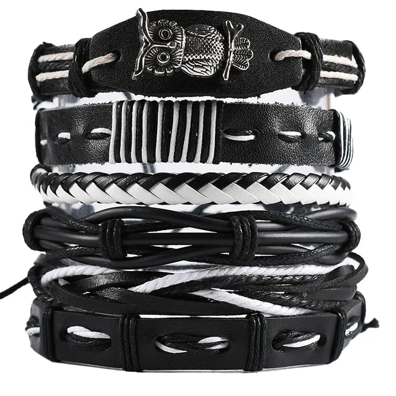 1 Fashion Bracelet Viking  Bracelet For Men Hand Bracelets Woven Skull Hand Jewelry Adjustable Leather Set Bracelet For Leather