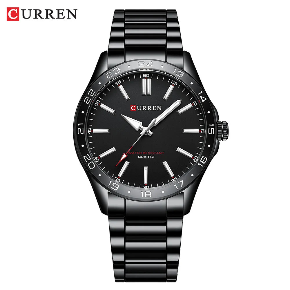 CURREN 8452 Men Quartz Watch Simple Fashion Leisure Business Clock Black Silvery Stainless Steel Strap Wristwatch for Male