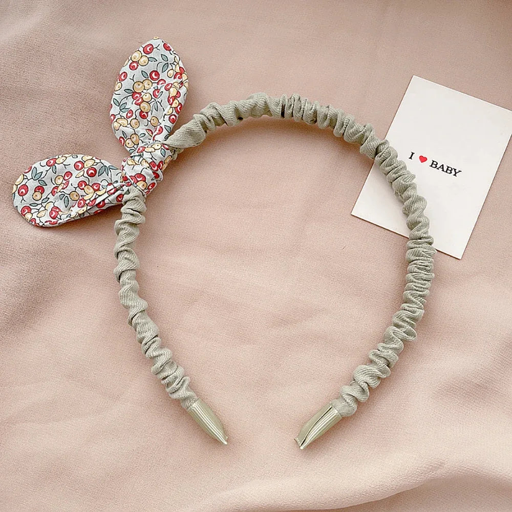 Kids Cute Lovely Cloth Flowers Printed Hairband Small Fresh Style Fashion Baby Girls Rabbit Ears Bowknot Headband Hair Hoops