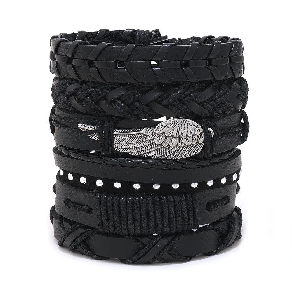 1 Fashion Bracelet Viking  Bracelet For Men Hand Bracelets Woven Skull Hand Jewelry Adjustable Leather Set Bracelet For Leather