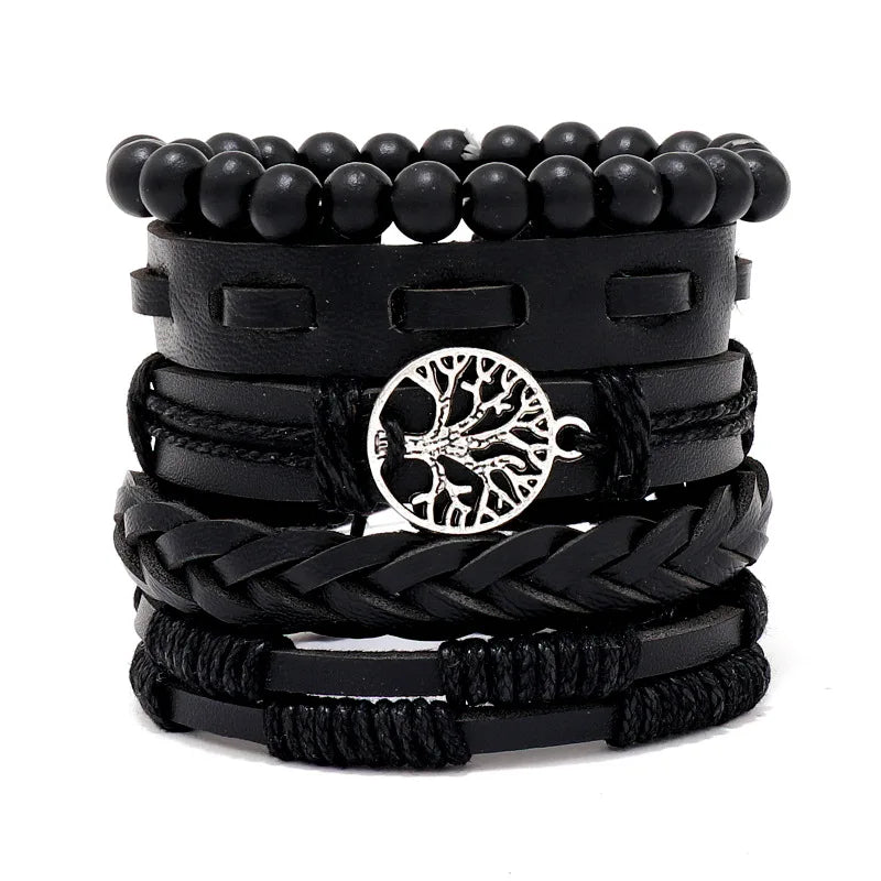 1 Fashion Bracelet Viking  Bracelet For Men Hand Bracelets Woven Skull Hand Jewelry Adjustable Leather Set Bracelet For Leather