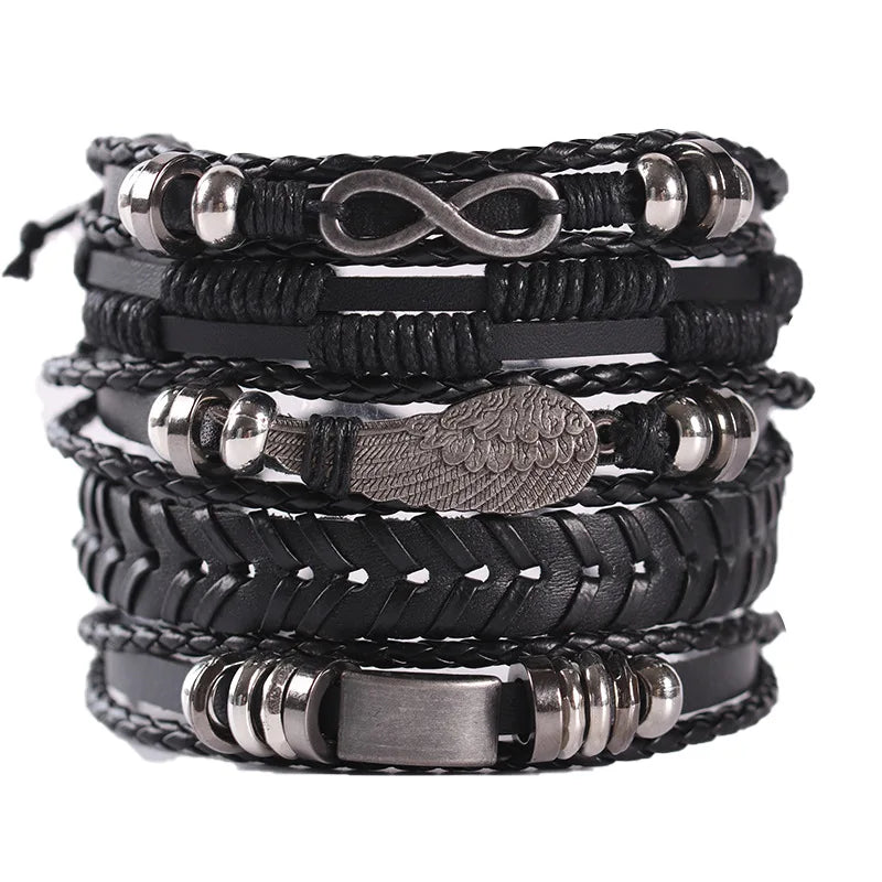 1 Fashion Bracelet Viking  Bracelet For Men Hand Bracelets Woven Skull Hand Jewelry Adjustable Leather Set Bracelet For Leather