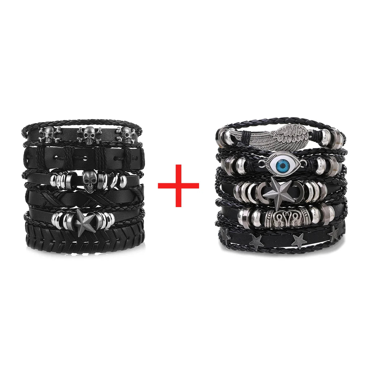 1 Fashion Bracelet Viking  Bracelet For Men Hand Bracelets Woven Skull Hand Jewelry Adjustable Leather Set Bracelet For Leather