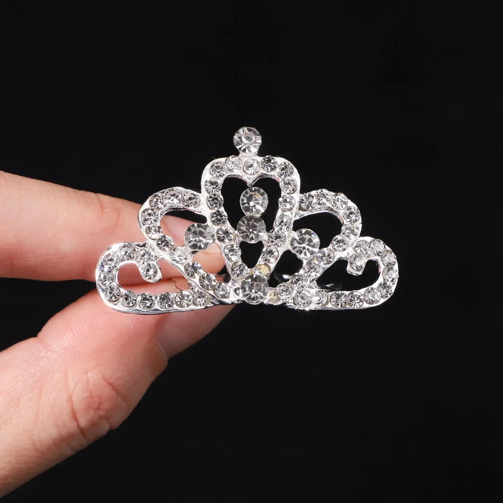 1Pcs 1.5'' Crystal Princess Crown Comb Girls Kids Rhinestone Tiara Hair Clips Costume Accessories Birthday Party Headwear Gifts