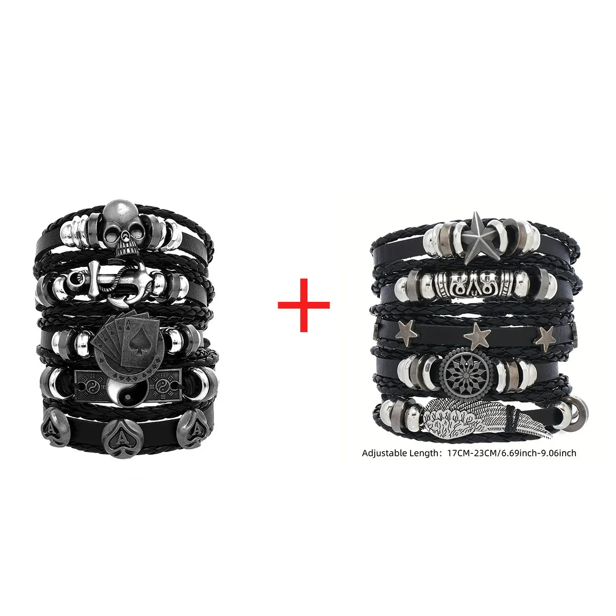 1 Fashion Bracelet Viking  Bracelet For Men Hand Bracelets Woven Skull Hand Jewelry Adjustable Leather Set Bracelet For Leather