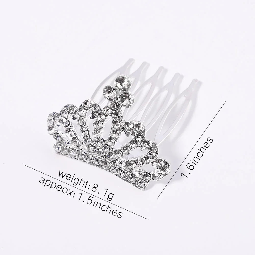 1Pcs 1.5'' Crystal Princess Crown Comb Girls Kids Rhinestone Tiara Hair Clips Costume Accessories Birthday Party Headwear Gifts