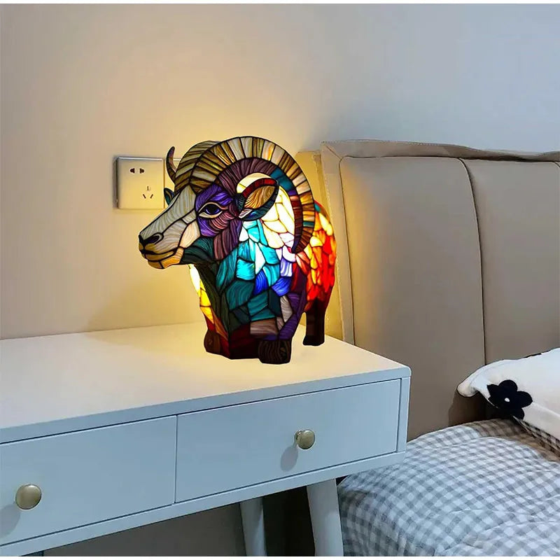 15cm Animal Resin Stained Glass Table Lamp Ornament Mermaid Sheep Owl Sea Turtle Lion Cat Whale Dragon Home Ornament