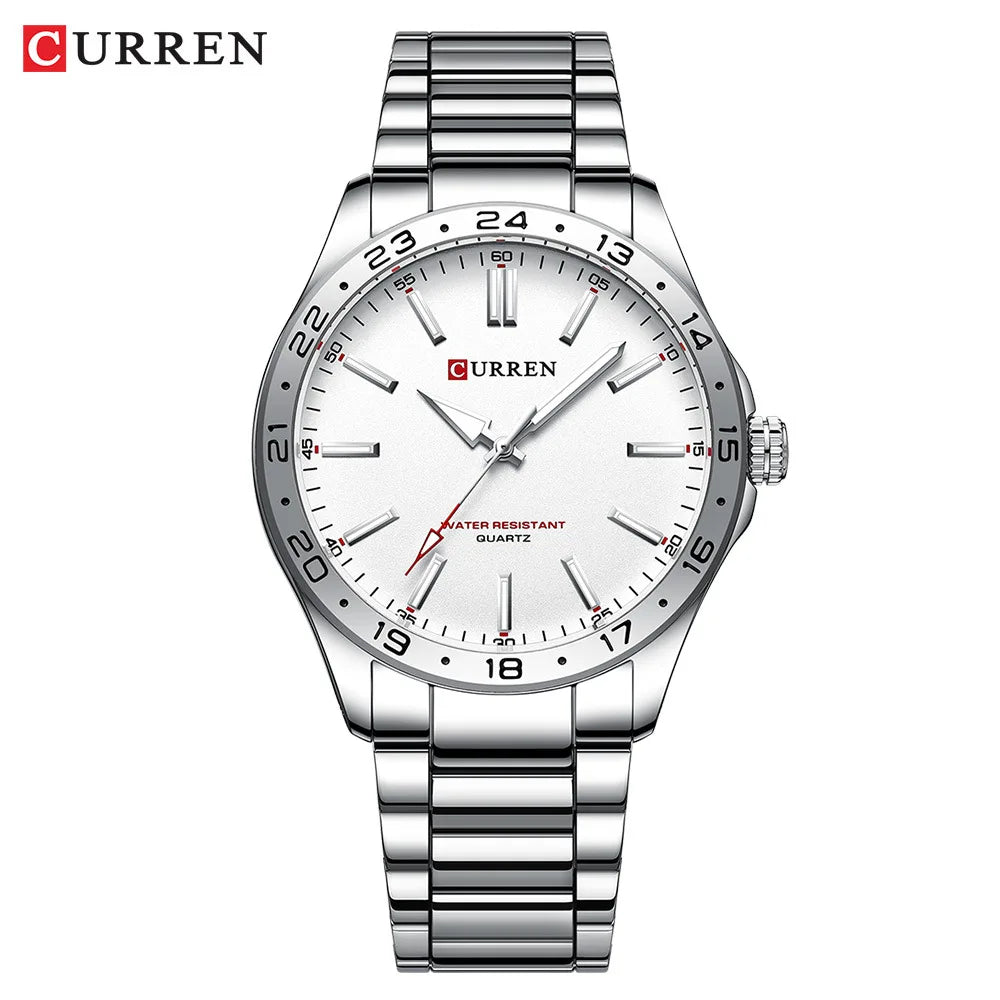 CURREN 8452 Men Quartz Watch Simple Fashion Leisure Business Clock Black Silvery Stainless Steel Strap Wristwatch for Male