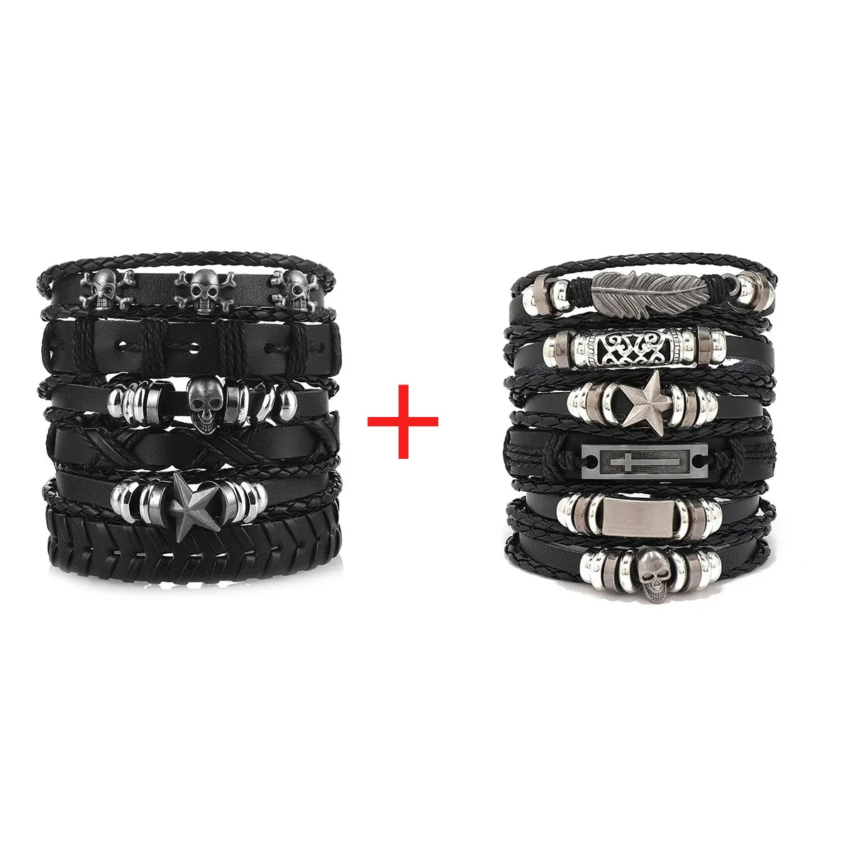 1 Fashion Bracelet Viking  Bracelet For Men Hand Bracelets Woven Skull Hand Jewelry Adjustable Leather Set Bracelet For Leather