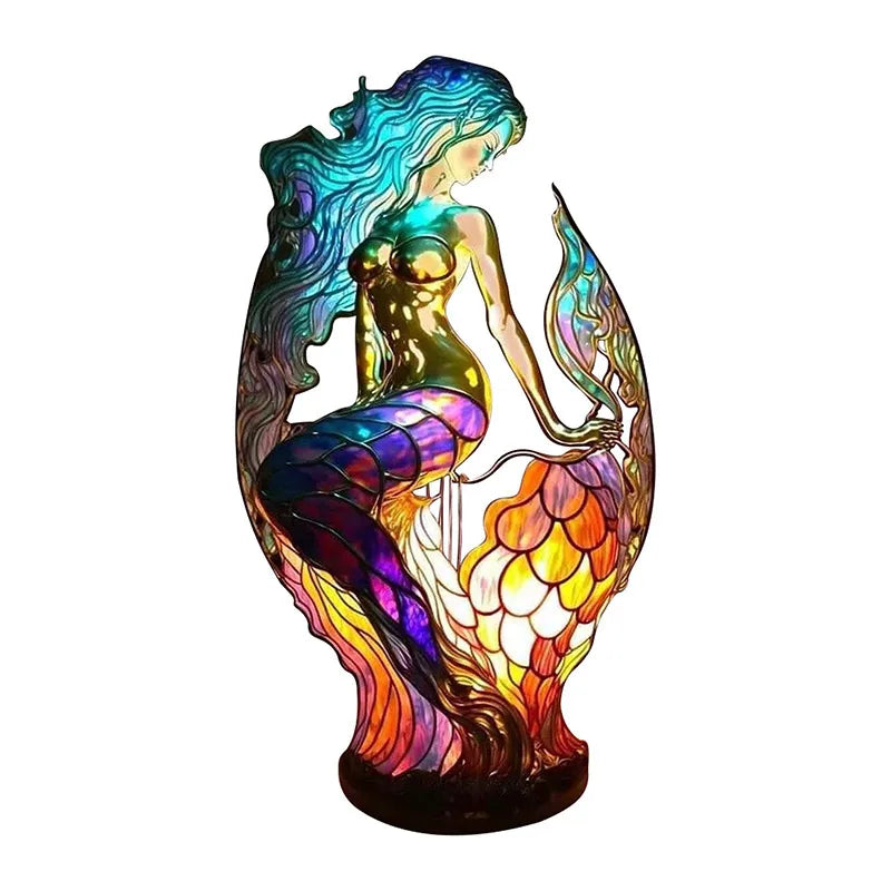 15cm Animal Resin Stained Glass Table Lamp Ornament Mermaid Sheep Owl Sea Turtle Lion Cat Whale Dragon Home Ornament