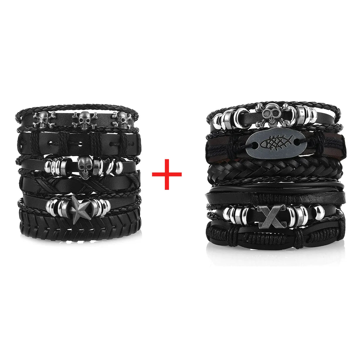 1 Fashion Bracelet Viking  Bracelet For Men Hand Bracelets Woven Skull Hand Jewelry Adjustable Leather Set Bracelet For Leather